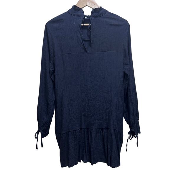 Lola May Black Dress 12 Long Sleeve High Collar Tunic Style Semi Sheer Unlined - Picture 5 of 8